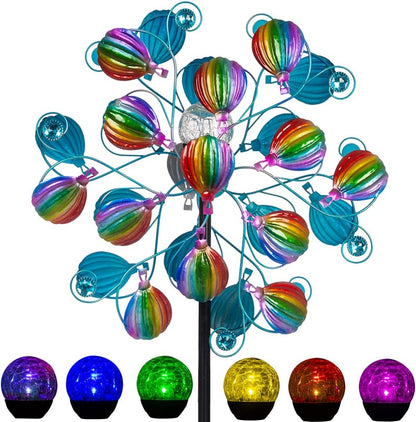 Solar Wind Spinners Outdoor,Hot Air Balloon Wind Spinner with LED Glass Ball,Muti-color Wind