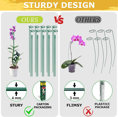 10 Pack Height Adjustable Plant Support Stakes (17" or 32" Inches), Metal Plant Stakes for Indoor
