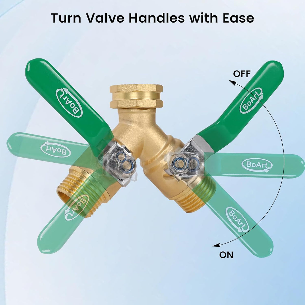 BoArt Brass Garden Hose Splitter 2 Way Heavy Duty, Y Valve Hose Splitter With Stainless Steel Long