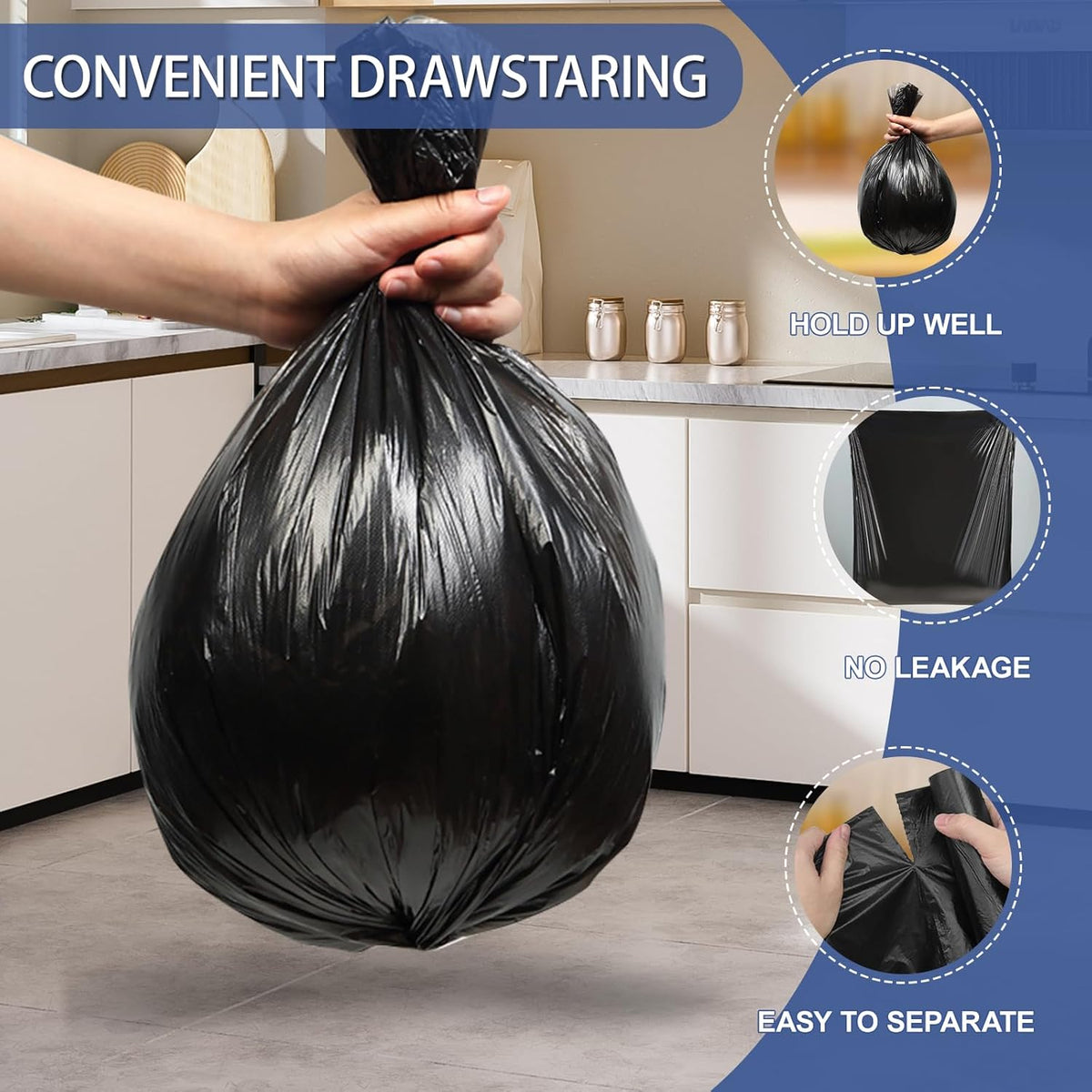 Small Trash Bags 4 Gallon - 0.94 Mil Thick 220 Count Heany Duty 15 Liters Black Garbage