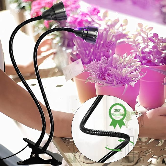 Juhefa Grow Light for Indoor Plants Growing, Gooseneck Clip-on Plant Lamp for Seedlings Succulents