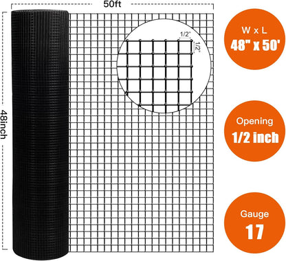 48" x 50' 1/2inch PVC Hardware Cloth Vinyl Coated Chicken Wire Fence Galvanized Welded Mesh Roll
