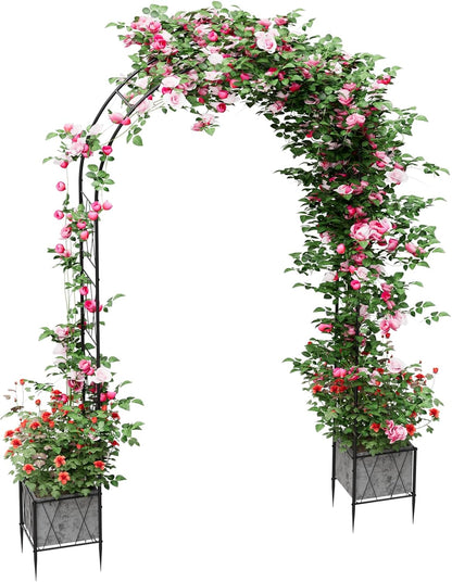 Garden Arch Arbor Trellis with Planter Boxes 8.2 Ft Metal Arch Trellis for Climbing Plants Outdoor