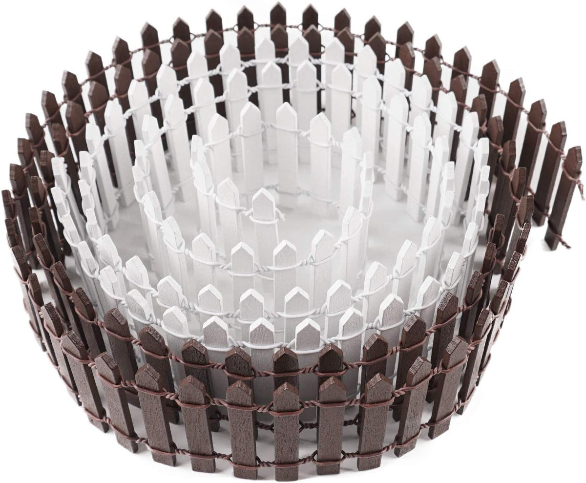 Miniature Wood Picket Fence - 2 Pcs DIY Brown and White Fence with Gate, 40 Inch Long for Fairy or