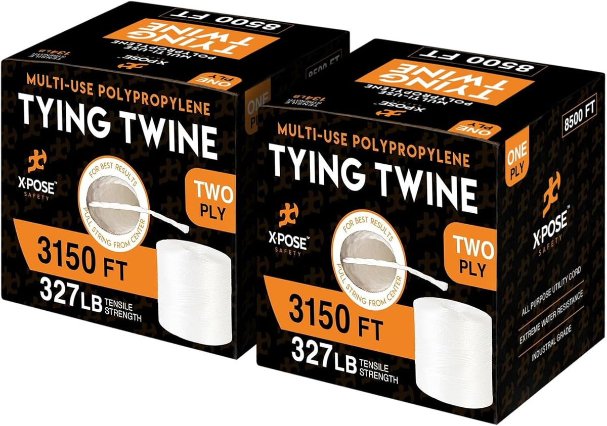 Polypropylene Tying Twine - 2 Ply White Plastic Poly String 4200' Roll - Soft On Hands - Heavy Duty
