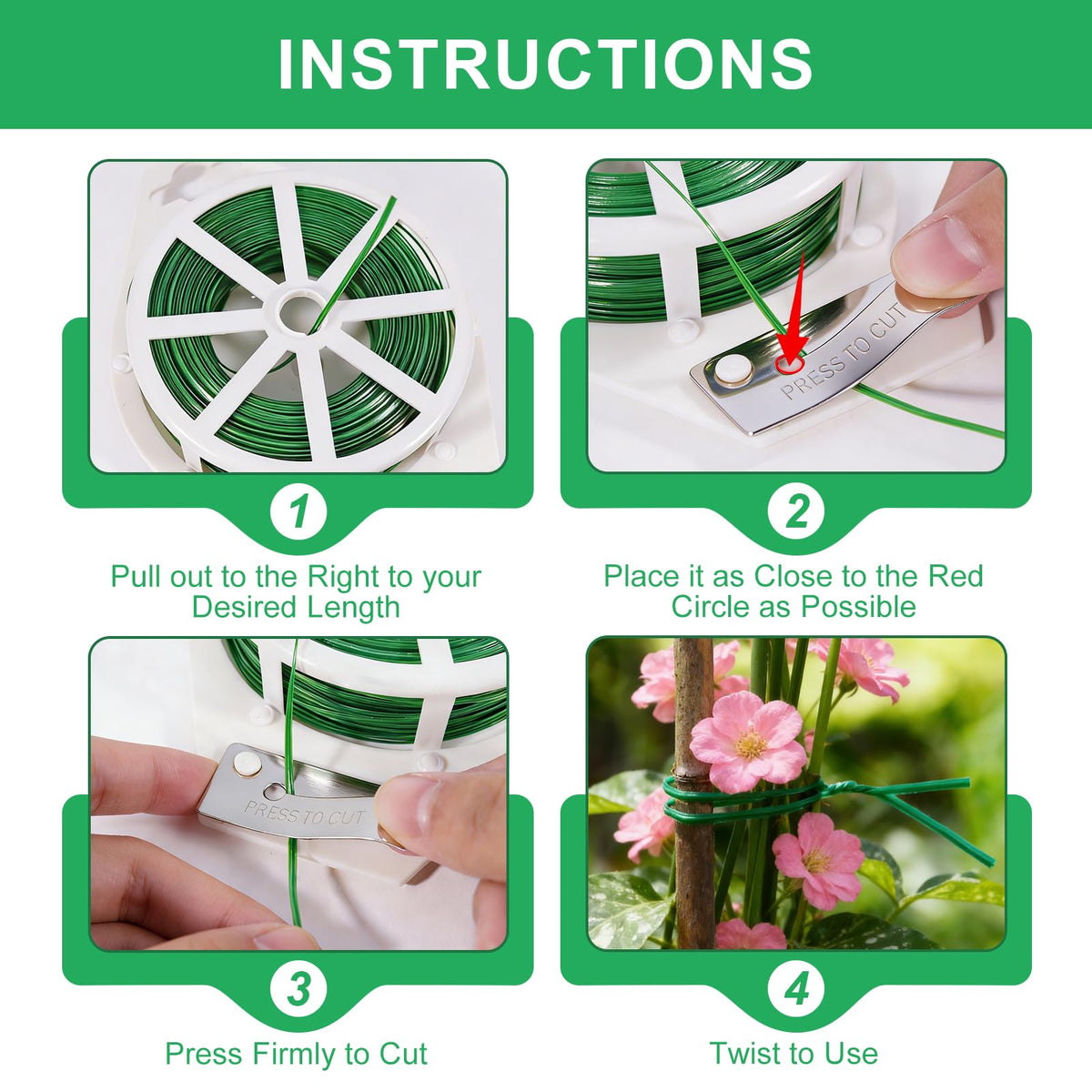 2 Pack Twist Ties, 525 Feet Rustproof Flexible Garden Plant Tie with Cutter