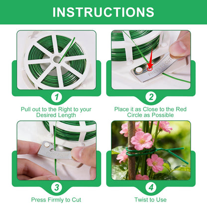 2 Pack Twist Ties, 525 Feet Rustproof Flexible Garden Plant Tie with Cutter