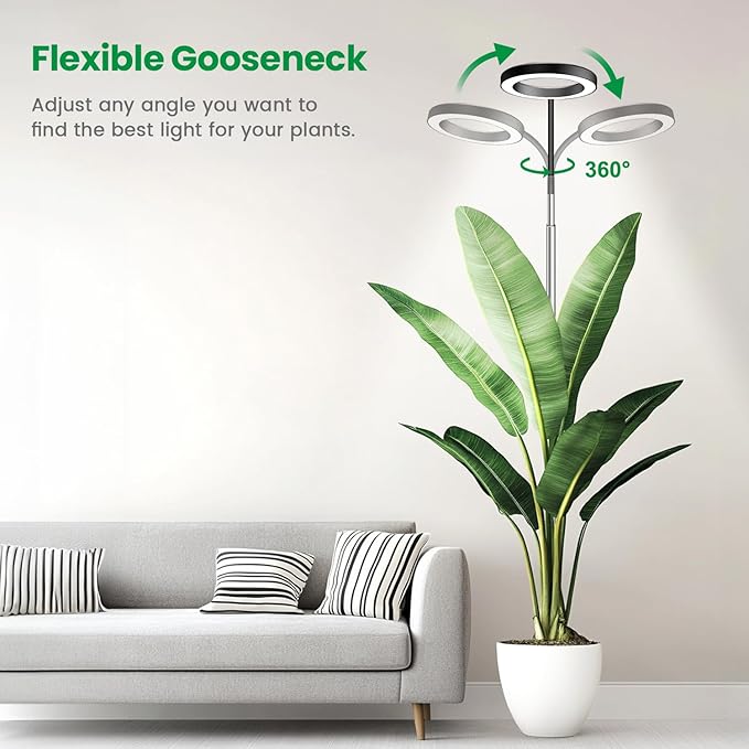 Garpsen Grow Light, Full Spectrum Plant Lights for Indoor Growing with Gooseneck (No Base), 3