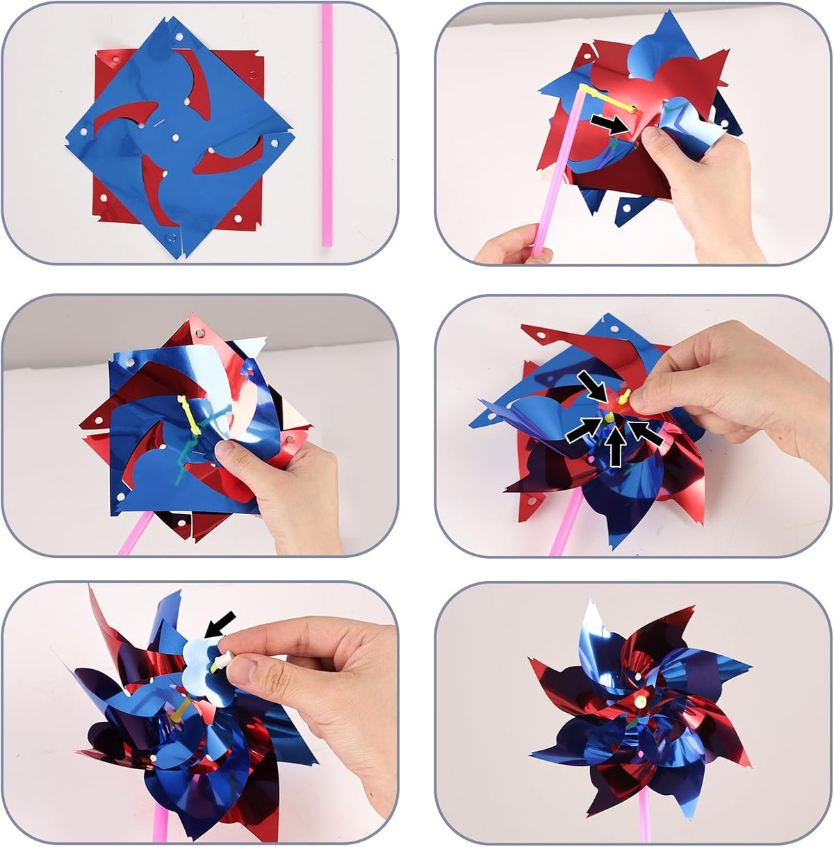 JOHOUSE 100PCS Plastic Rainbow Pinwheels for Kids - Party Favors, Garden Yard Decorations, DIY