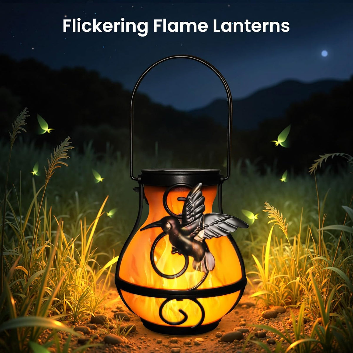X-PREK 2 Pack Solar Lanterns Outdoor Waterproof Hummingbird Hanging Solar Lantern Flickering Flame
