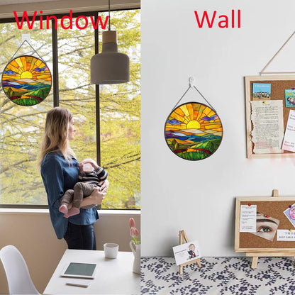 Hanging Stained Glass for Windows,20cm/7.87inch Sunrise Stained Glass Suncatcher Garden Hangings