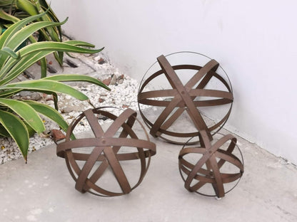 BSTGIFTS Metal Garden Spheres, Metal Band Decorative Spheres, Metal Folding Orb Garden Ball, Sets