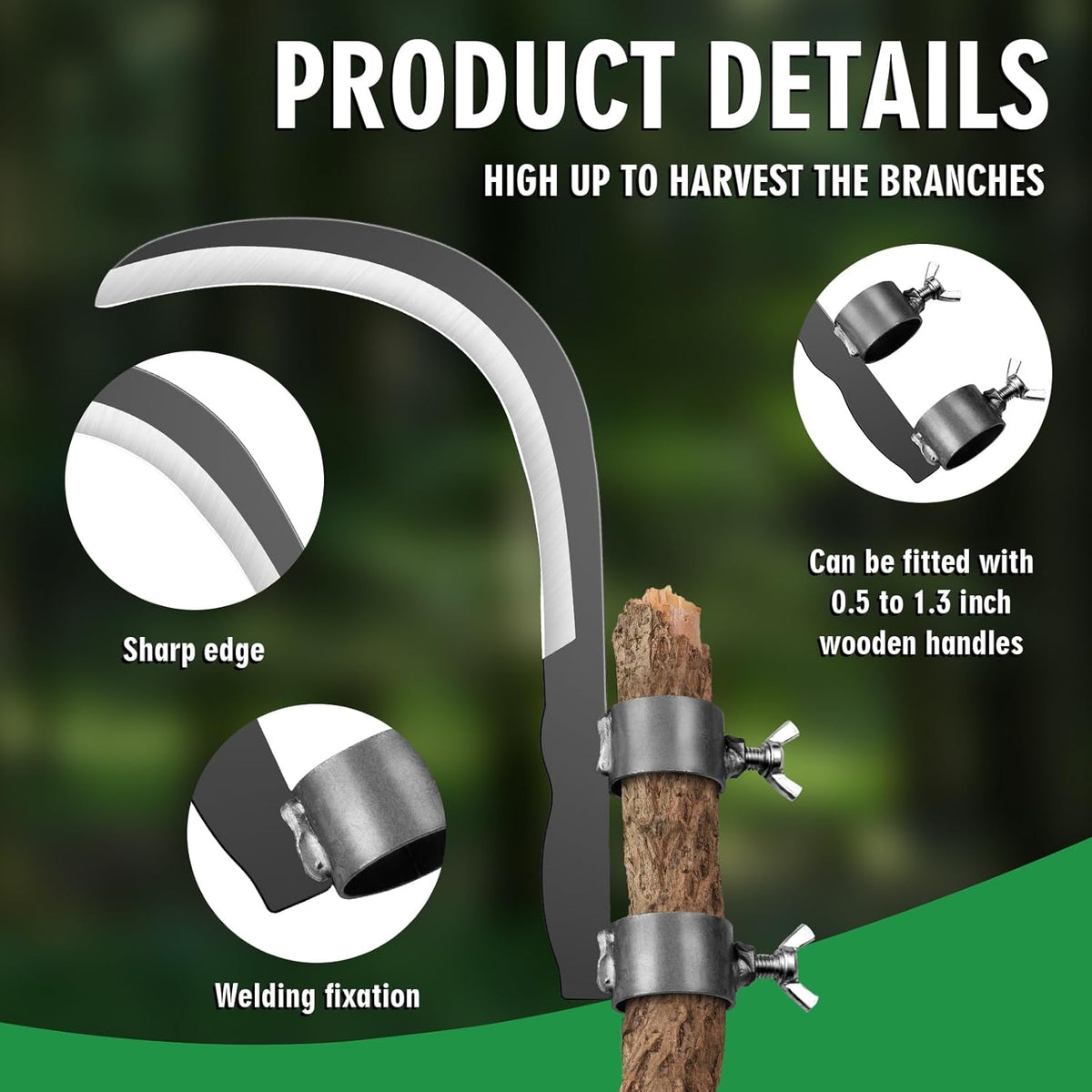 Steel Straw Sickle with Replaceable Wooden Handle Function, Manganese Steel Blade, Handheld