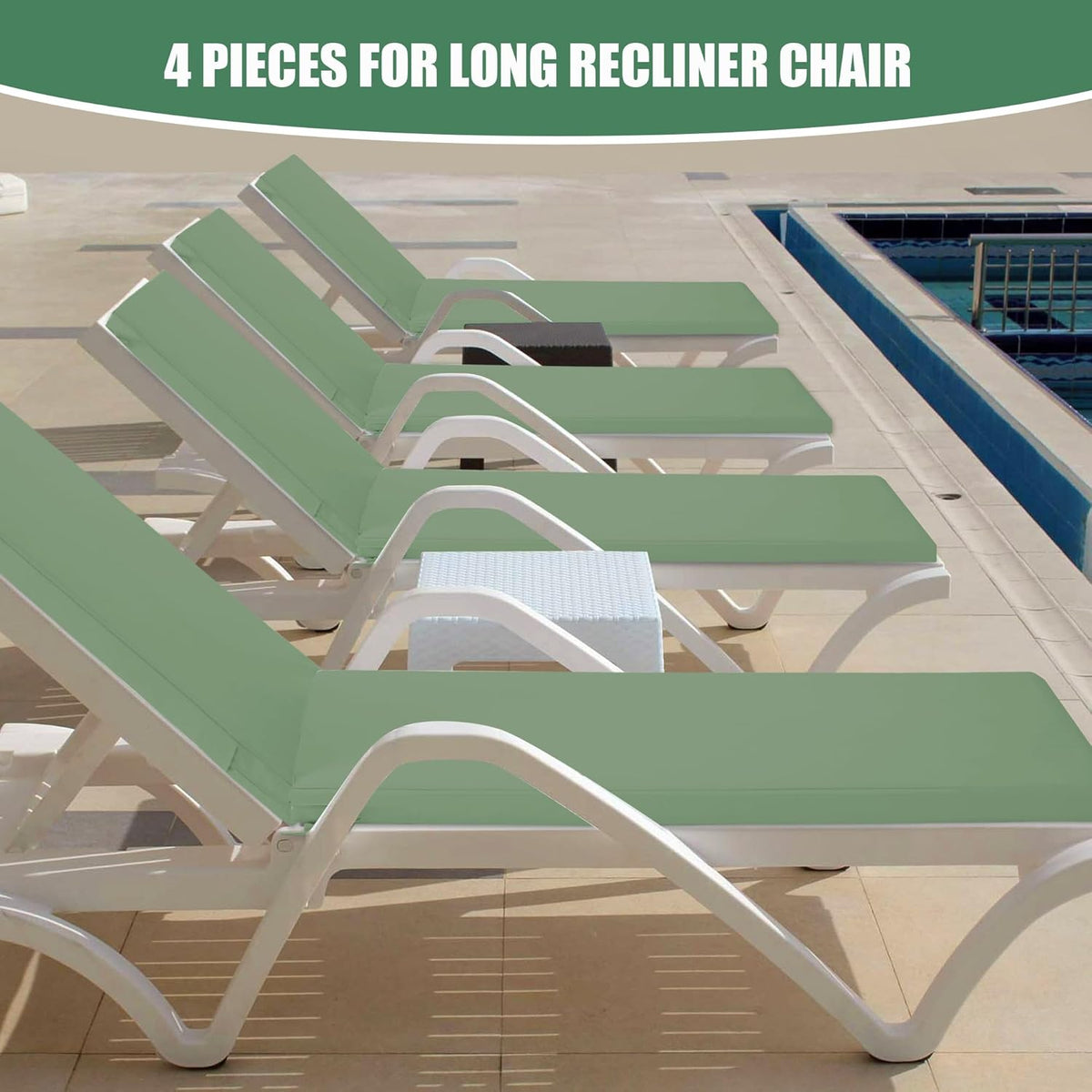 Chaise Lounge Cushions Outdoor Set of 4 - Waterproof and Fade Resistant Sun Lounger Replacement