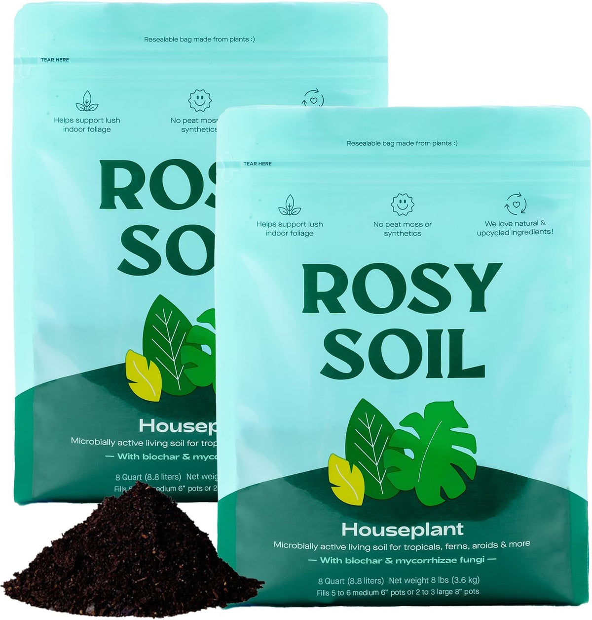 Rosy Soil Indoor Potting Soil for House Plants, 2 x 8 qrt - Organic Potting Soil Mix for Indoor