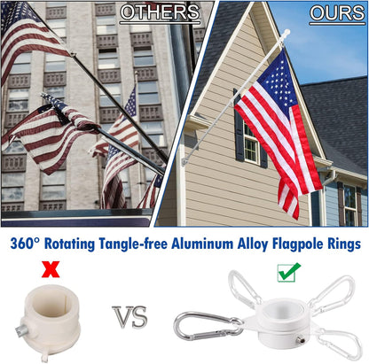 1" White Flag Pole Rings, 2 Pcs Anti Wrap Aluminum Alloy Flag Pole Clips Swivels, 360° Rotating