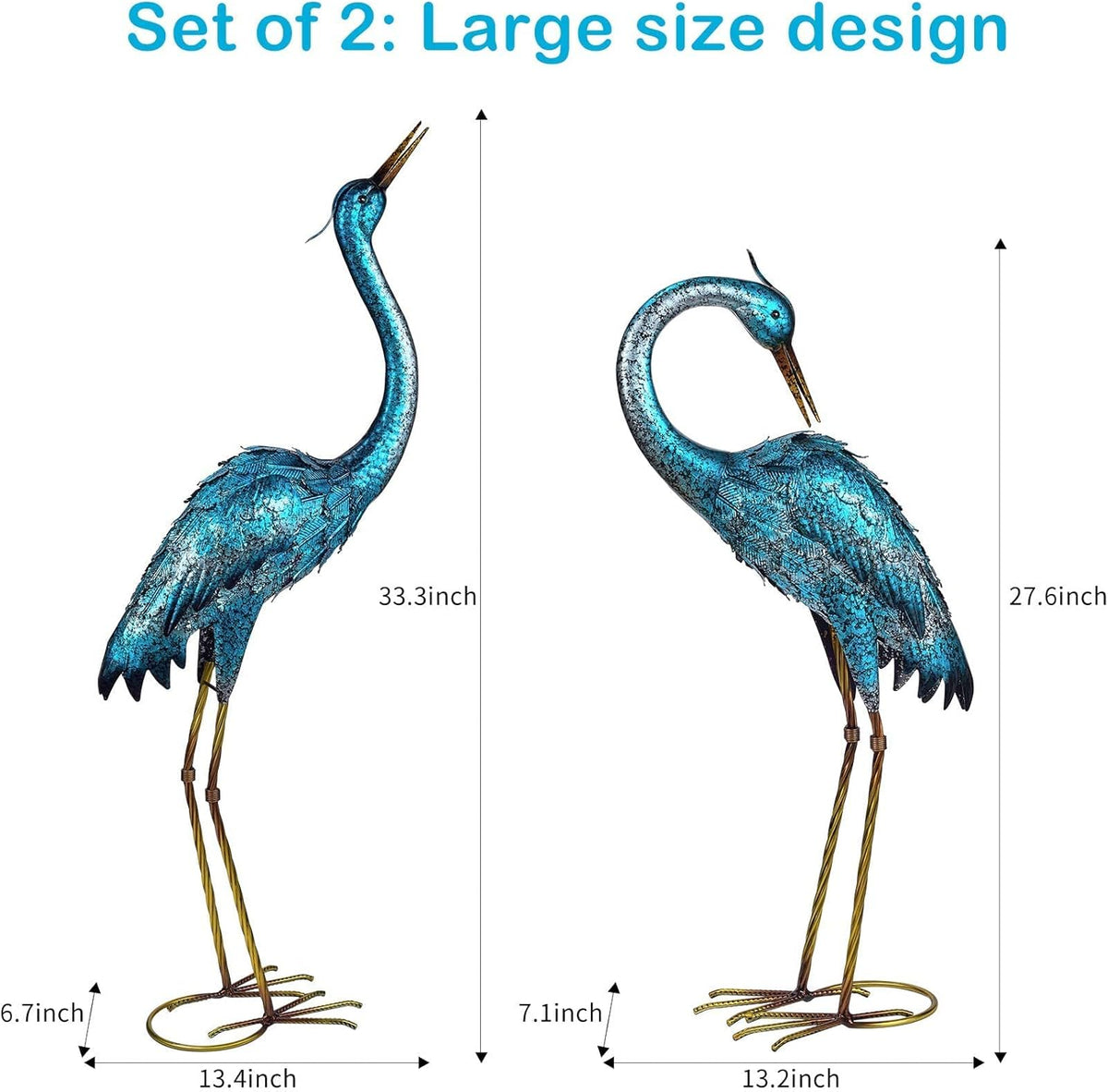 Kircust Garden Sculpture & Statues, Blue Heron Lawn Ornaments Standing Metal Crane Yard Art Large