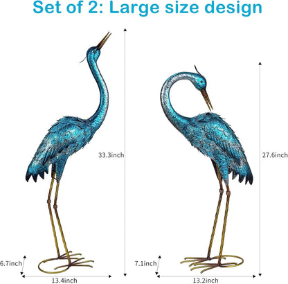 Kircust Garden Sculpture & Statues, Blue Heron Lawn Ornaments Standing Metal Crane Yard Art Large