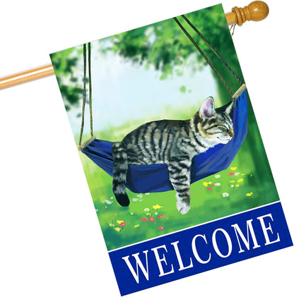 Welcome cat garden flags for outside 28x40，seasonal flags with cats double sided house flags