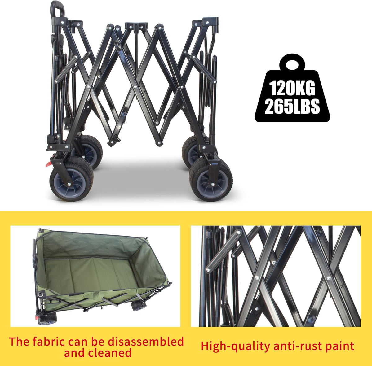 TMZ Collapsible Wagon 445L Extra Large Outdoor Utility Cart, Heavy Duty Carts Foldable with