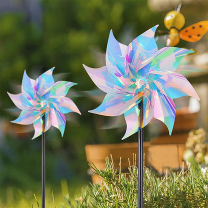 Hausse 10 Pack Reflective Pinwheels Wind Spinner, Extra Sparkly Pinwheel with Stakes, Bird