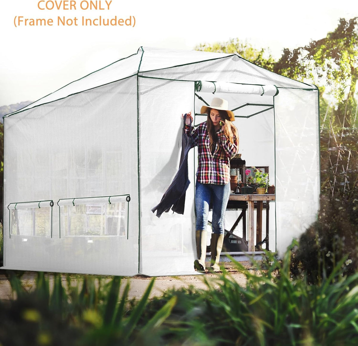 EAGLE PEAK Replacement Cover for 12x8 Portable Walk-in Pop up Greenhouse, Front and Rear Roll-Up