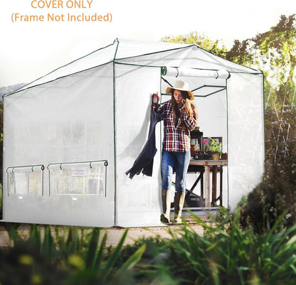 EAGLE PEAK Replacement Cover for 12x8 Portable Walk-in Pop up Greenhouse, Front and Rear Roll-Up