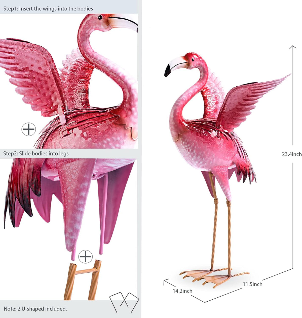 Garden Flamingo Statues and Sculptures, Outdoor Metal Bird Yard Art, Pink Flamingos Lawn Ornament