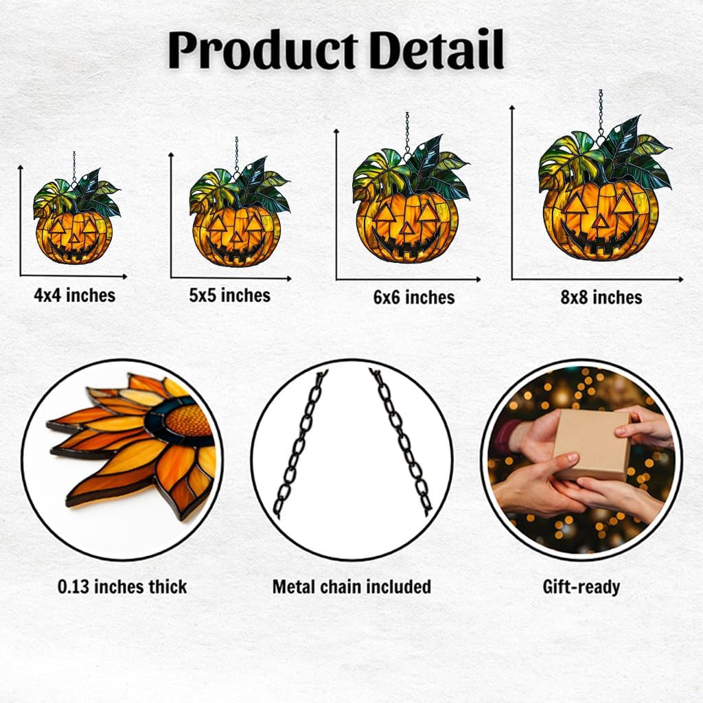 Monstera Jack-o'-Lantern Acrylic Suncatcher Stained Glass Effect Window Car Hanging Christmas