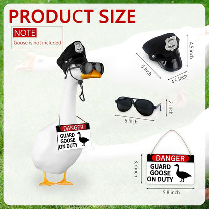 CAMDUCK 3 Pcs Porch Goose Accessories Porch Goose Sign Goose Police Hat Eyeglasses Wooden Gooses