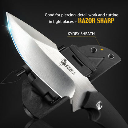 NedFoss Survival Knife with Fire Starter and Kydex Sheath, 9.25" Full Tang Fixed Blade Camping