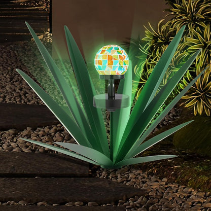 TOMBABY Solar Rustic Garden Style Metal Agave Plants Outdoor Patio, Home Decor Hand-Painted Metal