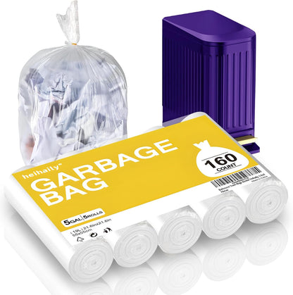 Bathroom Trash-Bags 5-Gallon Garbage Bag - Strong Unscented Clear White Plastic Unscented 160