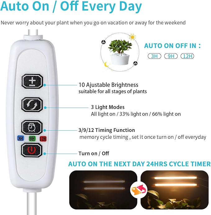 LED Grow Light Strips for Indoor Plants Full Spectrum 3500K, 96 LEDs Plant Light Bar with 3/9/12H
