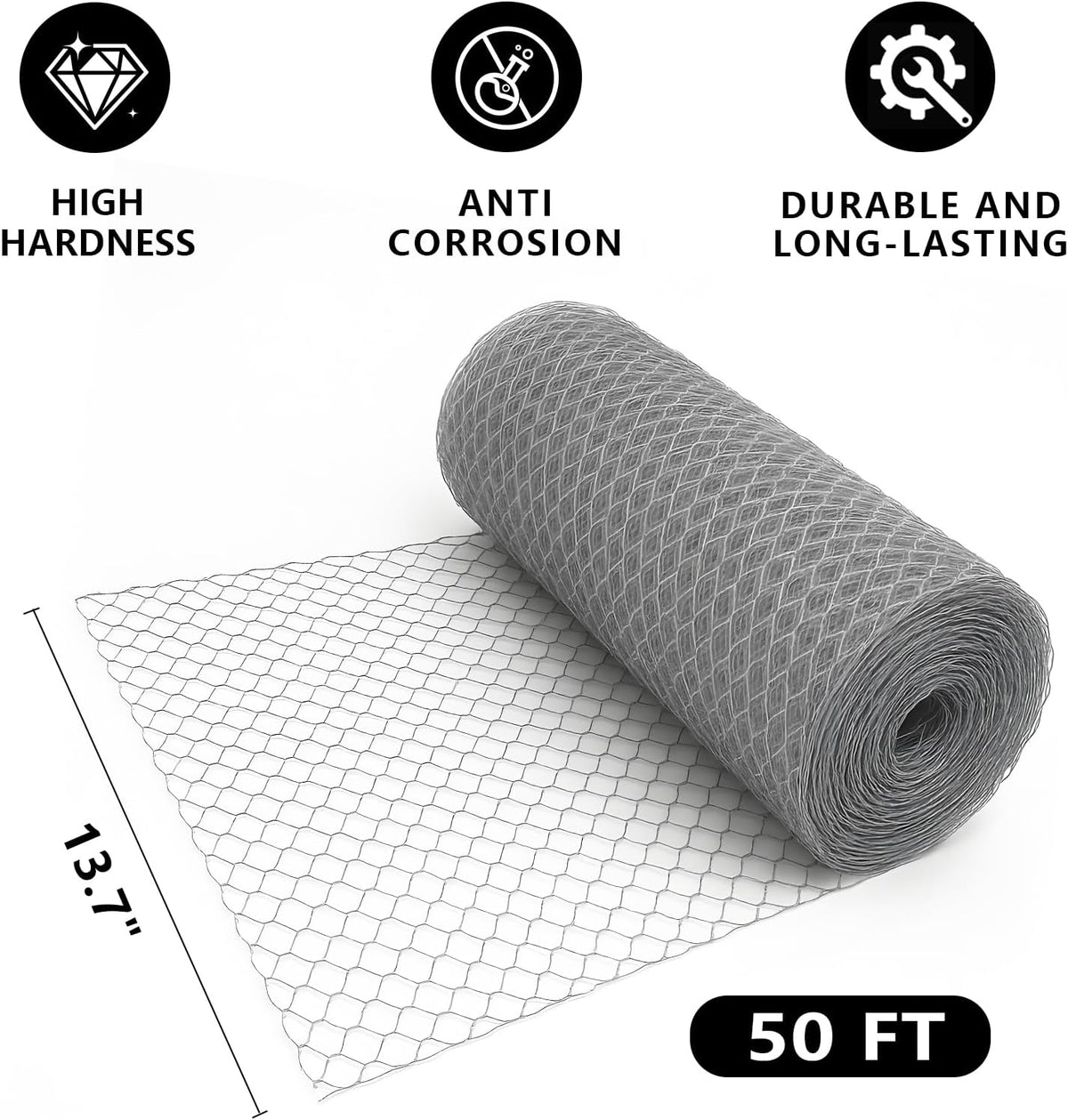 Chicken Wire, 13.7 in x 50 ft Garden Fence, Wire Mesh, Chicken Wires Fencing, Mesh Hexagonal