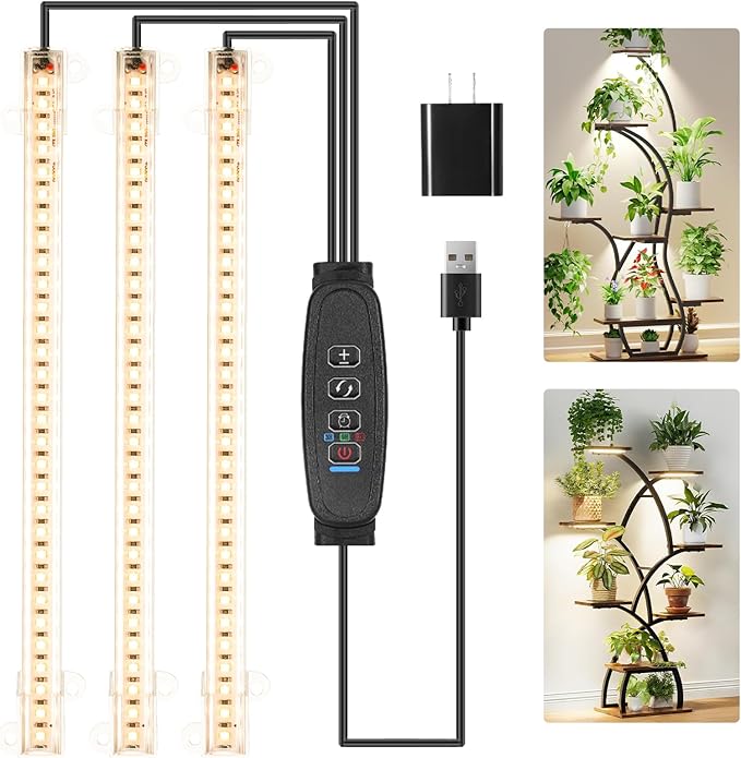 10.2'' 3 Head Grow Light Strips, LED Grow Lamps for Indoor Plants, Full Spectrum 3000K, Plant Light