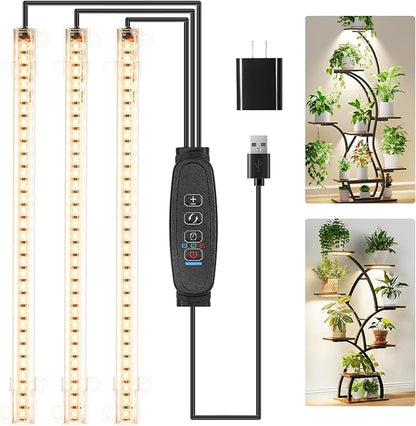 10.2'' 3 Head Grow Light Strips, LED Grow Lamps for Indoor Plants, Full Spectrum 3000K, Plant Light