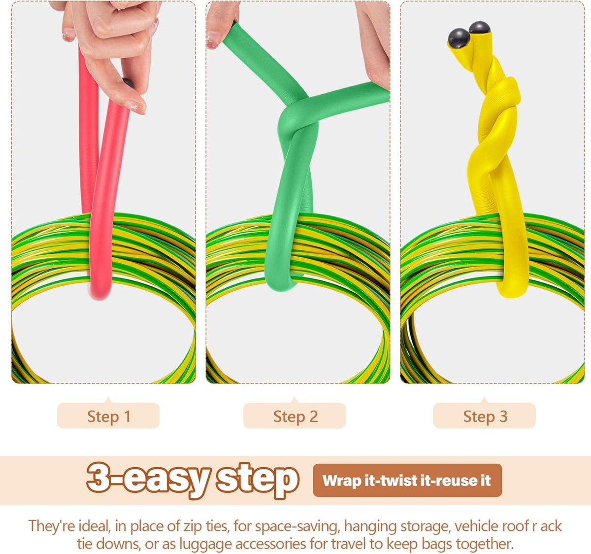20 Pcs 17 Inch EVA Foam Twist Rubber Ties Reusable Bendable Cable Tie Straps Flexible Heavy Duty
