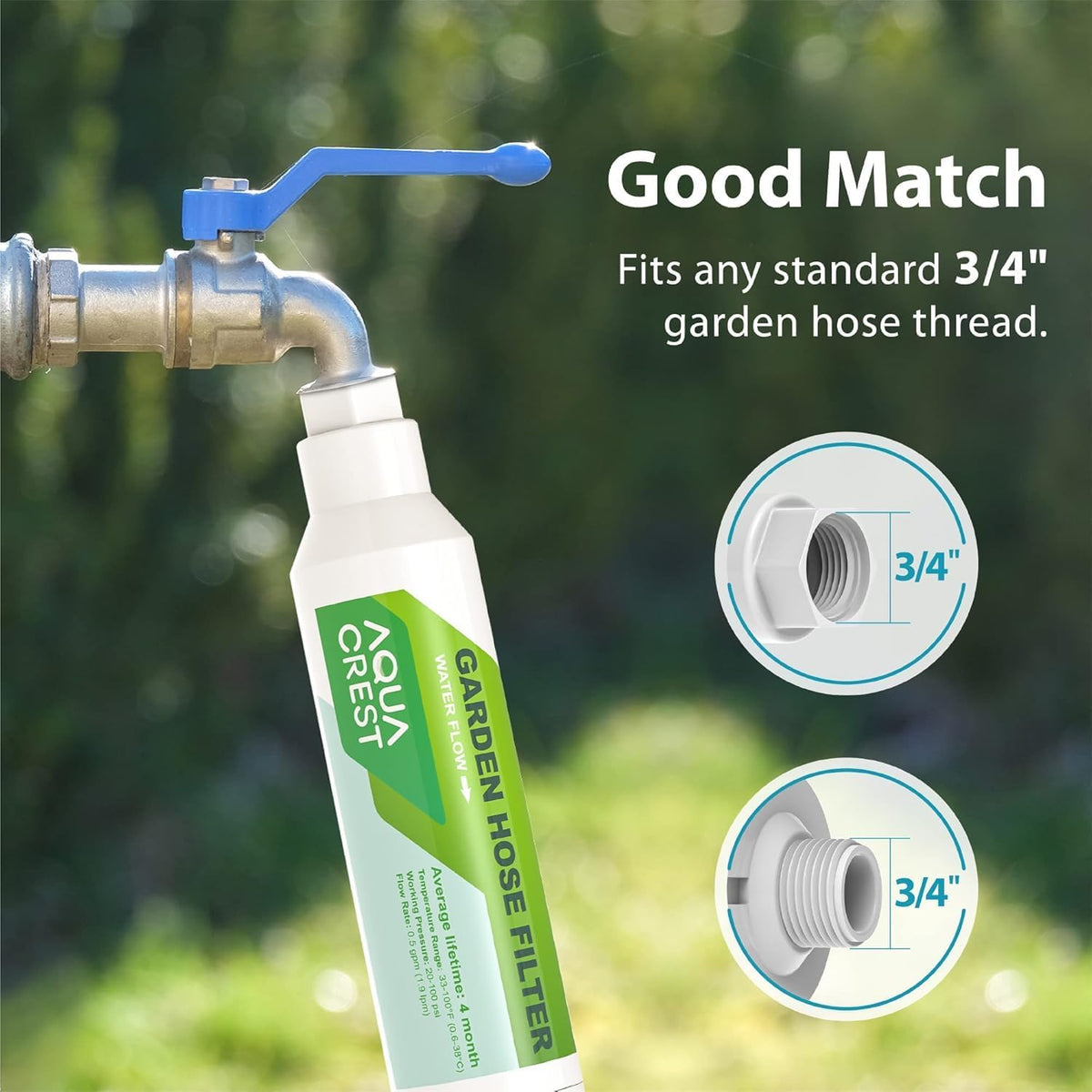 AQUA CREST Garden Hose Water Filter for Plants, Greatly Reduces Chlorine, Odor, Improve Plants