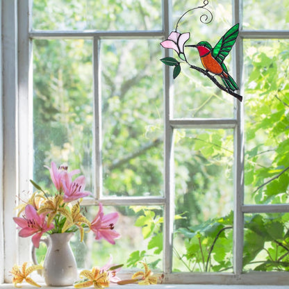 Handmade Stained Glass Hummingbird on Branch Colorful Glass Bird Suncatcher for Indoor Window Decor