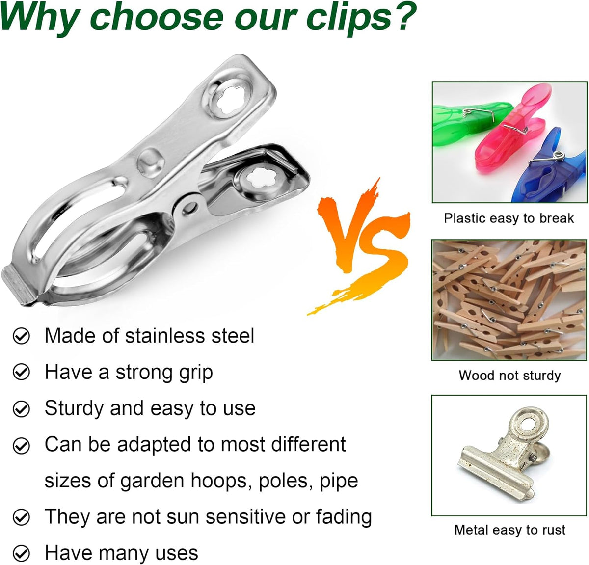 20 Pcs 2.3inch Pvc Clamps, Gardening Clips for Netting, Greenhouse Clamps Made of Stainless Steel