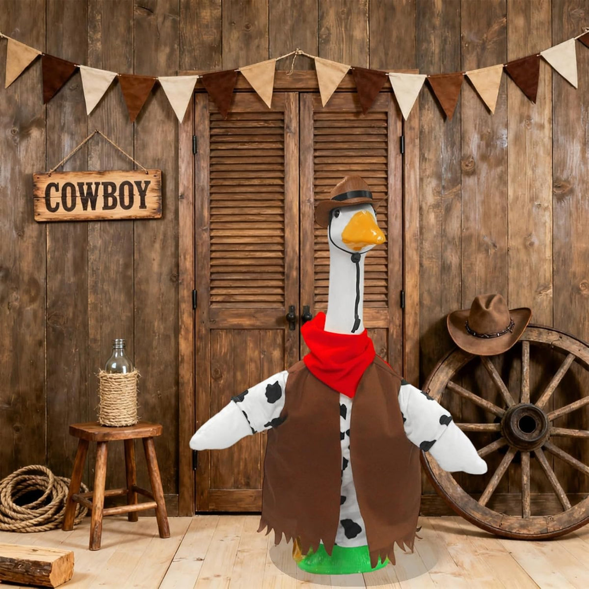 Porch Goose Outfits for 23” High Plastic Goose Cowboy Outfits Clothes for Cement Goose for Indoor
