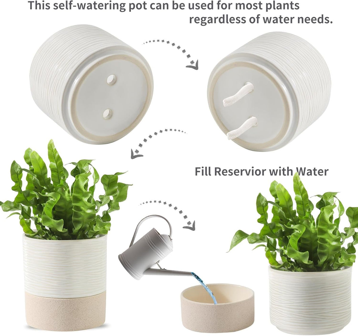 Nihow Self Watering Plant Pot for Indoor Plants: 4.5+6 Inch Ceramic Planter with Drainage Hole &