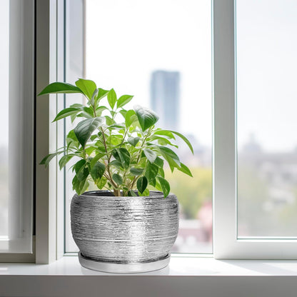 SQOWL Ceramic Pot for Plants - 10 Inch Planter Indoor, Round Large Planter Outdoor with Drainage