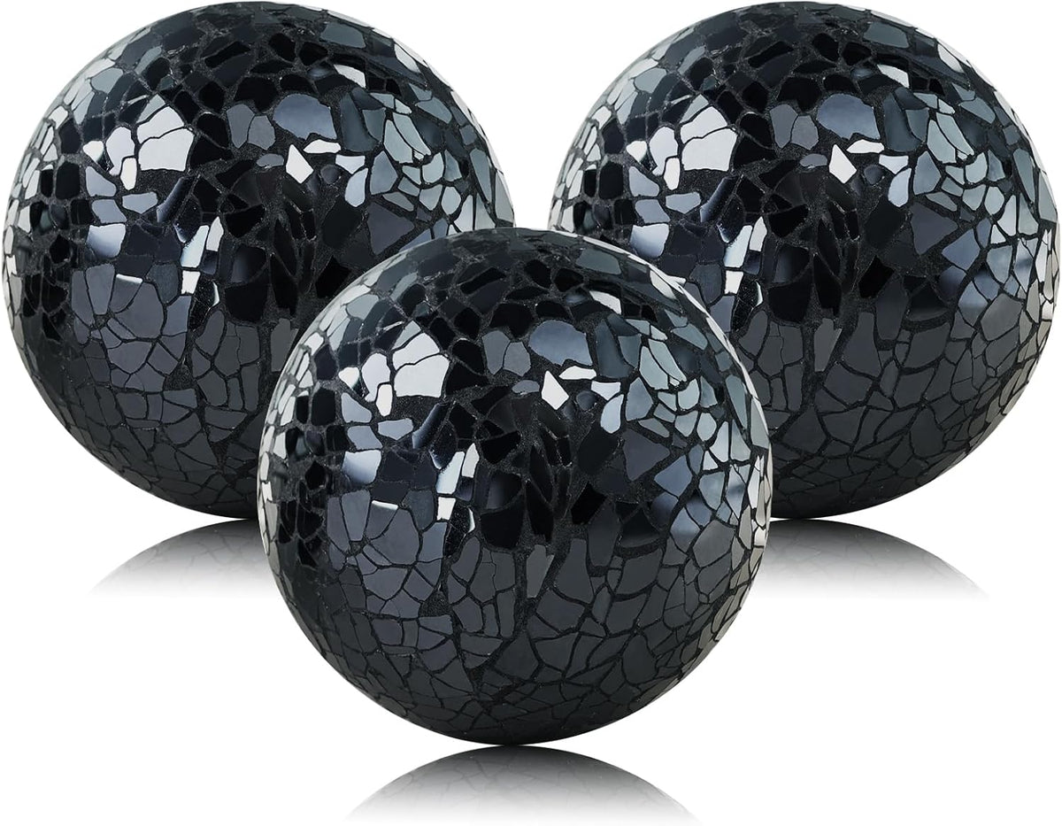Decorative Balls for Centerpiece Bowls Black Mosaic Glass Orbs Sphere Crack Ball Mirror Globe