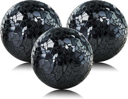 Decorative Balls for Centerpiece Bowls Black Mosaic Glass Orbs Sphere Crack Ball Mirror Globe