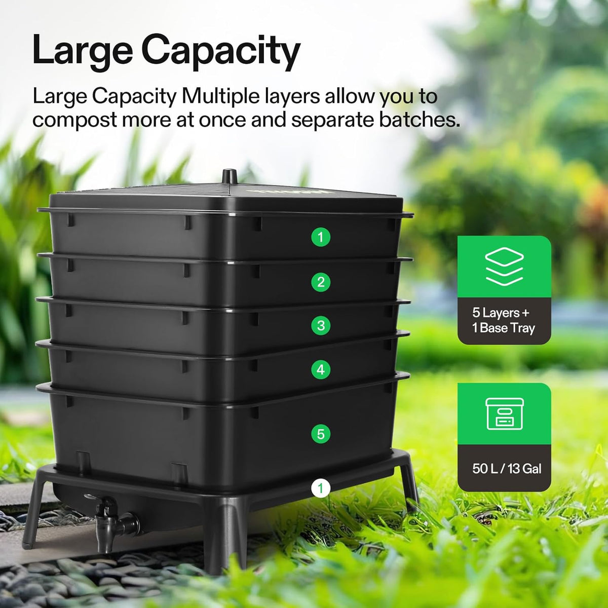 VIVOSUN 5-Layer Worm Compost Bin, 50L Worm Composter, Easy Setup Inclusive Worm Farm Kit for