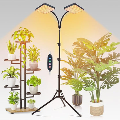 2-Head Grow Light with Stand 50W, FECiDA 2025 Grow Lights for Indoor Plants, Full Spectrum LED