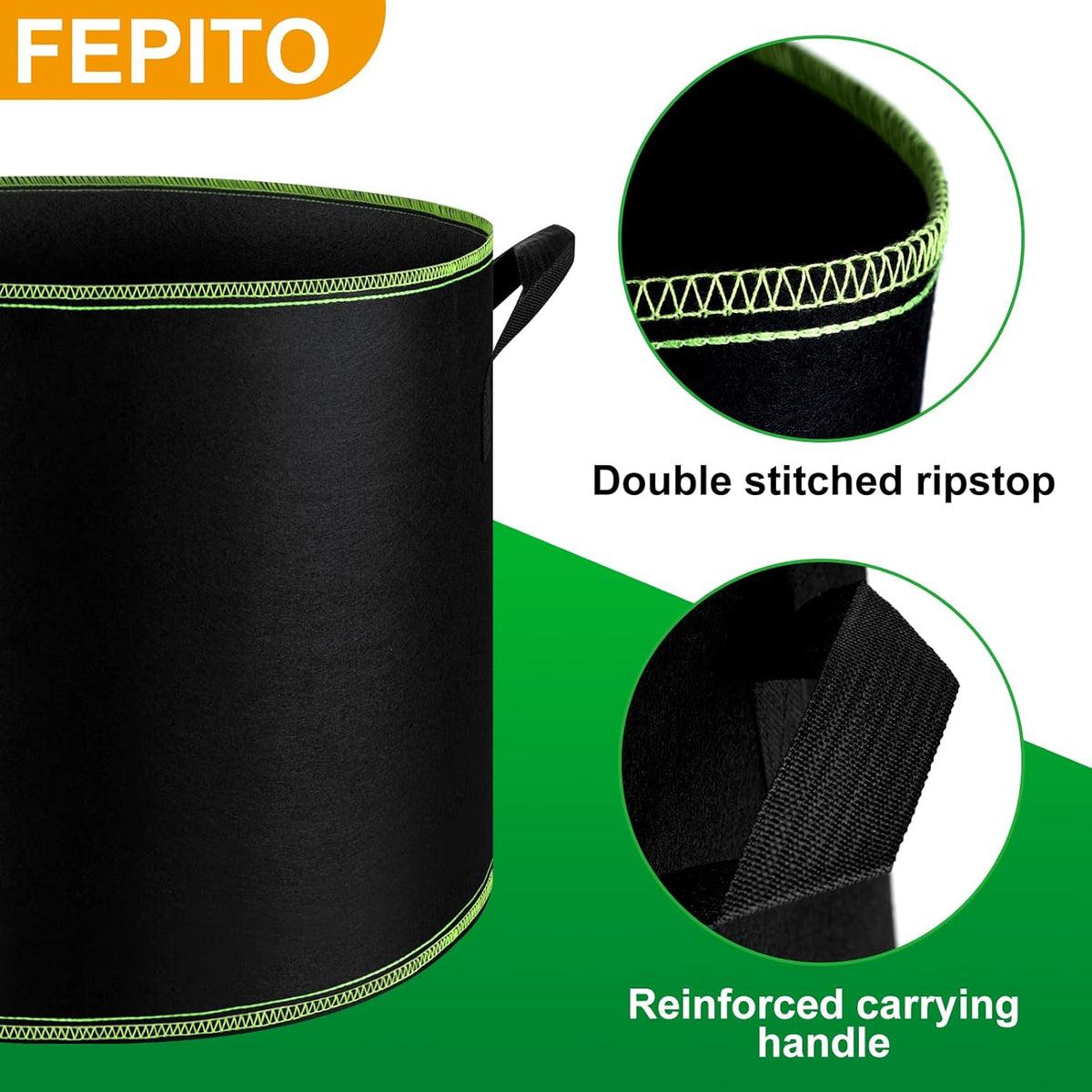 FEPITO 5 Pack 10 Gallon Grow Bags Heavy Duty Aeration Fabric Pots Plant Grow Bags with Handles