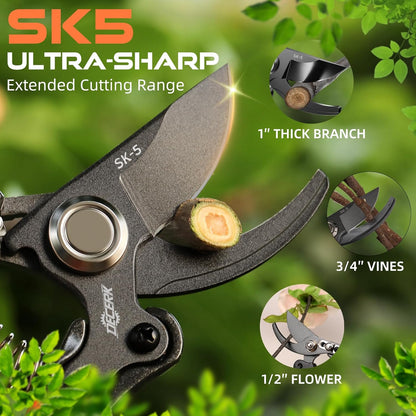 Pruning Shears for Gardening, 8.5" Professional Bypass Garden Scissors & Hedge Clippers for Branch